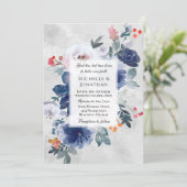 Invitation Bleu foncé rose rouge Floral Mariage chrétien (Debout devant)