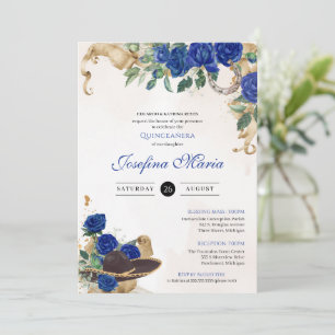 Invitation Bleu foncé Rose royal Mexicana Mariachi Quinceaner