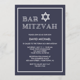 Invitation Bleu foncé simple et blanc Barreau Mitzvah
