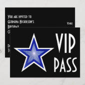 Invitation Bleu foncé Star 'VIP PASS' noir horizontal (Devant / Derrière)