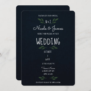Invitation Bleu foncé Vert Feuille Vert moderne Mariage