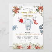 Invitation Bleu Garçon Vêtements Baby shower de Noël (Devant)
