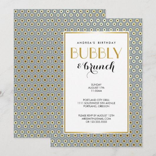 Invitation Bleu géométrique moderne de noir d'or de motif (Devant / Derrière)