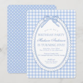 Invitation Bleu Gingham Coquette Noeud Papillon Fête d'annive (Devant / Derrière)