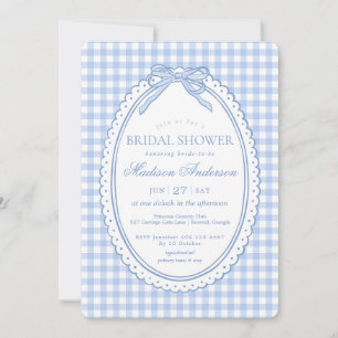 Invitation Bleu Gingham Coquette Nœud Robe de Mariée Cadeau
