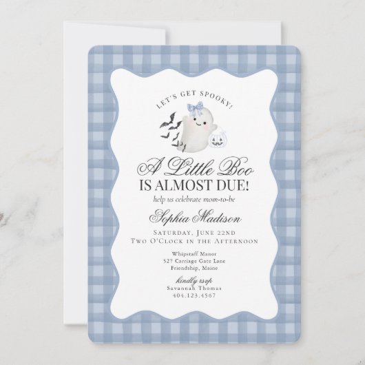 Invitation Bleu Gingham Prépa Fantôme Petit Boo Shower de Béb (Devant)