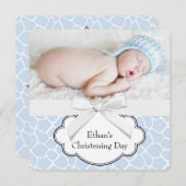 Invitation Bleu Giraffe Christening (Devant / Derrière)