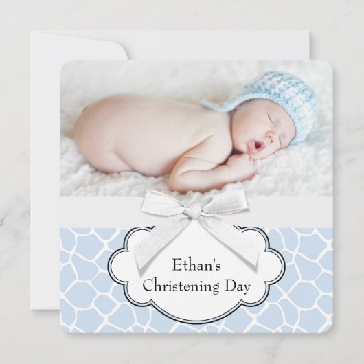 Invitation Bleu Giraffe Christening (Devant)