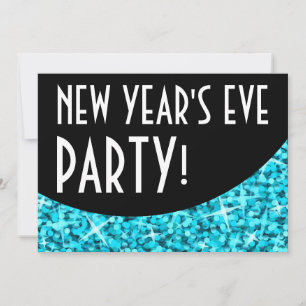 Invitation Bleu glacé courbe noire 'Nouvel An's Eve Party'