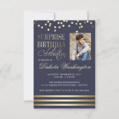 Invitation Bleu Gold Confetti Strike Photo Surprise Anniversa (Devant)