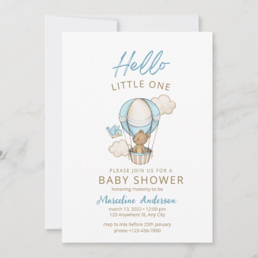 Invitation Bleu Gold Cute Baby Boy Douche (Devant)