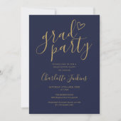 Invitation Bleu Gold Grad Party Script Coeur Graduation Party (Devant)