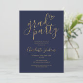 Invitation Bleu Gold Grad Party Script Coeur Graduation Party (Debout devant)