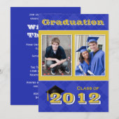 Invitation Bleu Gold Jacquard Graduation SCROLL DOWN pour 201 (Devant / Derrière)