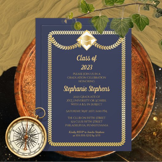 Invitation Bleu | Gold Serpentine Graduation Party