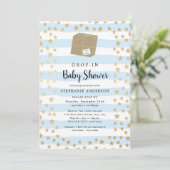 Invitation Bleu + Gold Star DROP-IN Baby shower garçon (Debout devant)