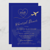 Invitation Bleu Gold Voyage Thème Répétition Dîner (Devant / Derrière)