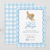 Invitation Bleu Golden Retriever Golden Année Premier anniver (Devant / Derrière)