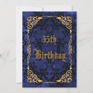 Invitation Bleu gothique et or cadre 55e anniversaire