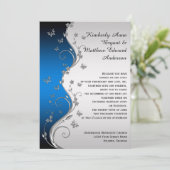 Invitation Bleu Gradient Argent Ornate Papillons Mariage (Debout devant)