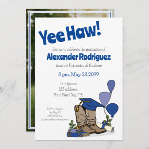Invitation Bleu Graduation Cap Cowboy Boot Arrangement
