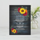 Invitation Bleu Grange Bois Tournesol Rose Réception de maria (Debout devant)