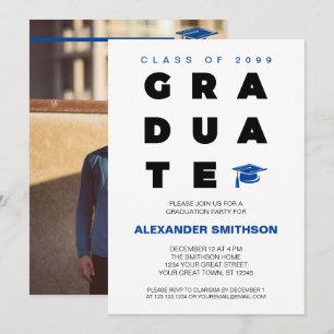 Invitation Bleu Gras Lettres et Casquette