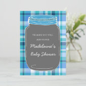 Invitation Bleu Gray Mason Jar Personnalisé Baby Shower Invit (Debout devant)