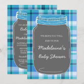 Invitation Bleu Gray Mason Jar Personnalisé Baby Shower Invit (Devant / Derrière)