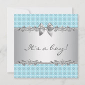 Invitation Bleu gris argent blanc garçon douche (Devant)