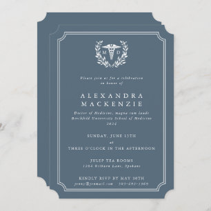 Invitation Bleu-gris/blanc MD Caduceus Graduation