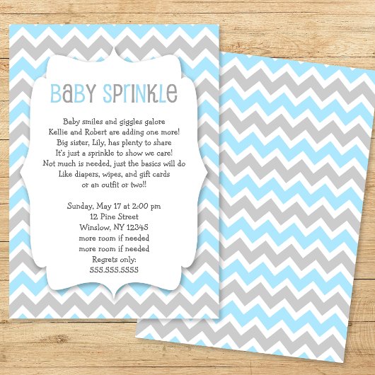 Invitation Bleu Gris Chevron Garçon Bébé Sprinkel