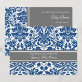 Invitation Bleu gris Damas Personnalisé Bébé Shower Invitatio (Devant / Derrière)