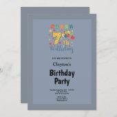 Invitation Bleu/Gris encadré 7e fête d'anniversaire Invitatio (Devant / Derrière)