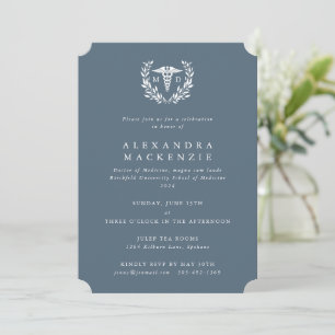 Invitation Bleu-gris MD Caduceus+Laurel Wreath Graduation