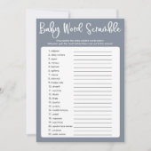 Invitation Bleu gris moderne baby shower mot scramble jeu (Devant)