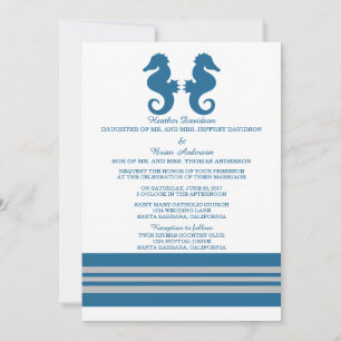 Invitation Bleu Gris Nautique Mariage de cheval de mer Invite