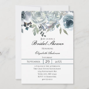 Invitation Bleu Gris Vert Élégant Floral Aquarelle Mariage