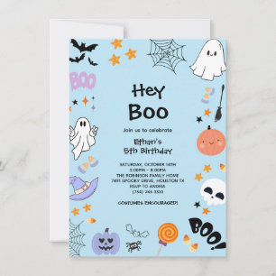 Invitation Bleu Hey Boo Fantôme Mignon Halloween 5ème Anniver