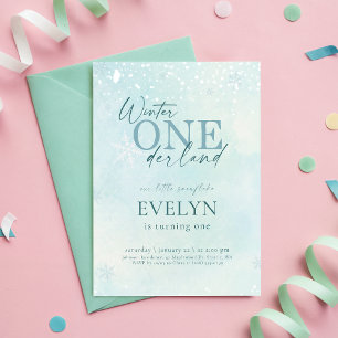Invitation Bleu Hiver Onederland Bébé Premier Anniversaire
