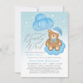 Invitation Bleu hiver Sleepy Bear Balloons Baby shower garçon (Devant)