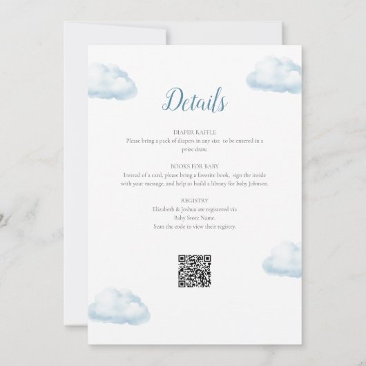 Invitation Bleu Hot Air Balloon Garçon tout en un Baby shower (Dos)