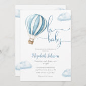 Invitation Bleu Hot Air Balloon Garçon tout en un Baby shower (Devant / Derrière)