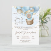 Invitation Bleu Hotair Bearly Wait Baby shower (Debout devant)