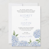 Invitation Bleu Hydrangea Bordure inférieure, Mariage de crêt (Devant)