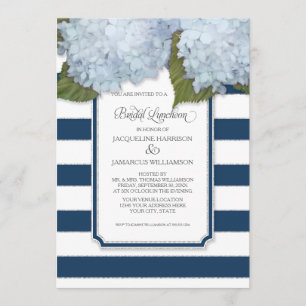 Invitation Bleu Hydrangea Bridal Luncheon Marine Stripe Moder