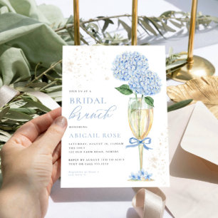Invitation Bleu Hydrangea Bride Brunch Champagne d'or