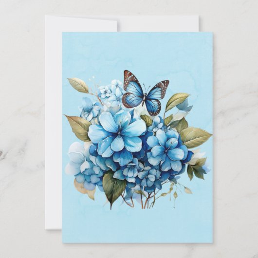 Invitation Bleu Hydrangea Butterfly Floral Brunch & Bubbly (Dos)