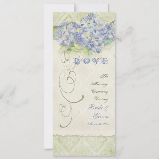 Invitation Bleu Hydrangea Floral Tourbillon Damassé de Style (Devant)