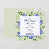 Invitation Bleu Hydrangea QR Code Dîner de répétition (Devant / Derrière)